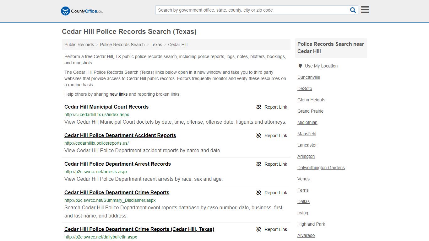 Cedar Hill Police Records Search (Texas) - County Office