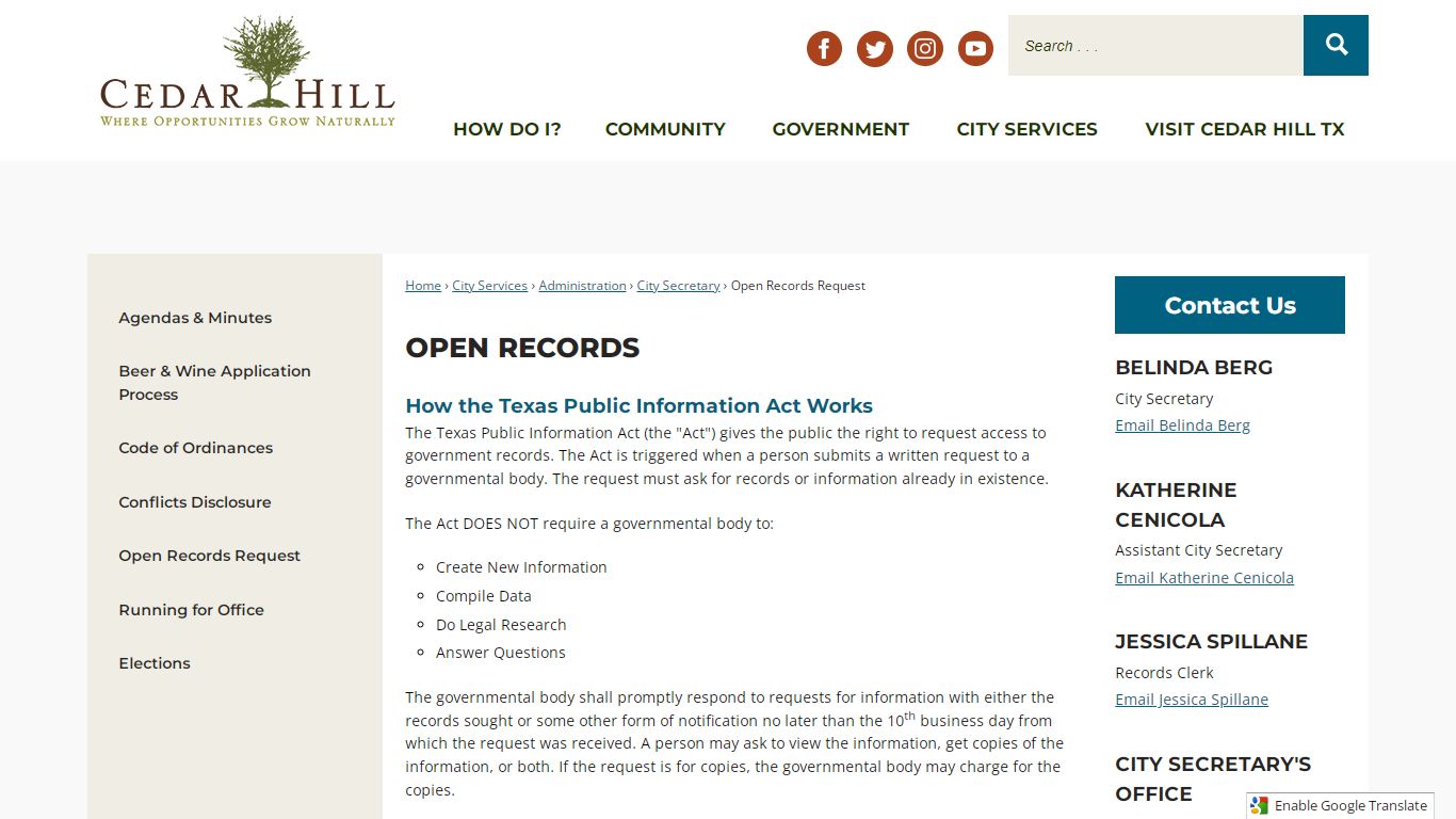 Open Records | Cedar Hill, TX - Official Website