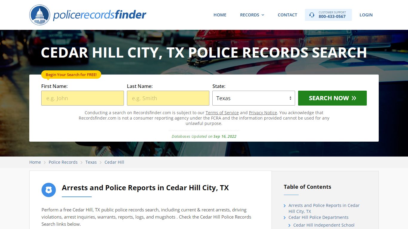 Cedar Hill, Jefferson County, TX Police Reports & Police Department Records