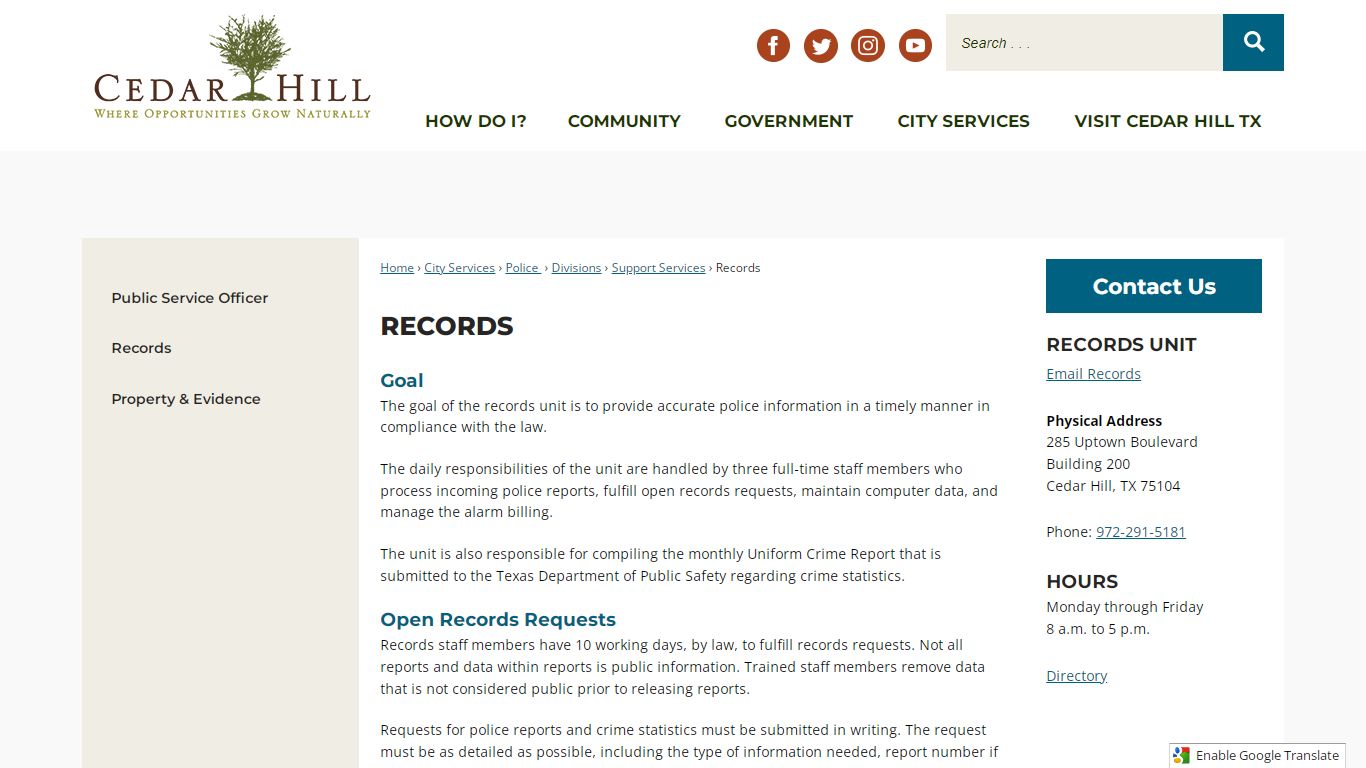 Records | Cedar Hill, TX - Official Website - CivicPlus