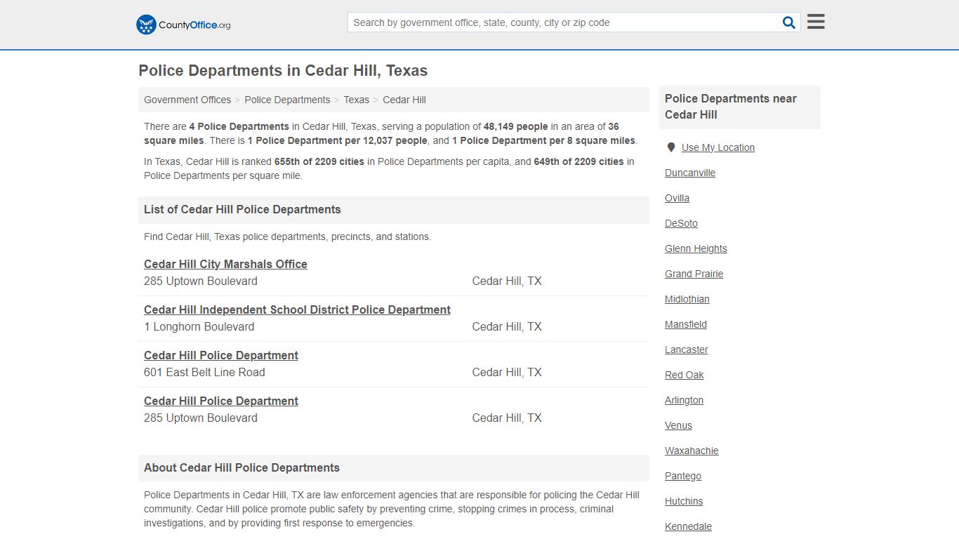 Police Departments - Cedar Hill, TX (Arrest Records & Police Logs)